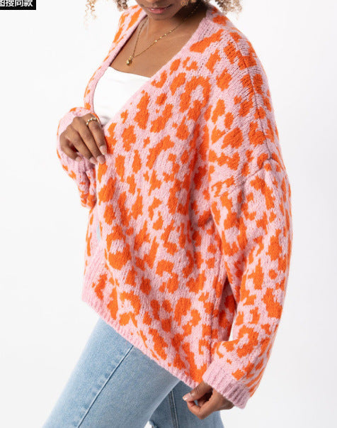 Damen lässige Strickjacke im Leopardenmuster Amawinc