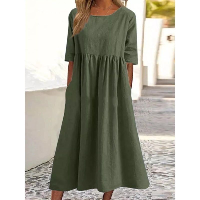 Baumwoll-Leinen Kleid von Fudus: Locker, lang, unifarben