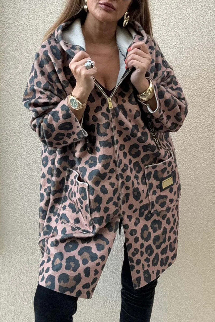 Damen modische Kapuzenjacke mit Leo-Muster Amawinc