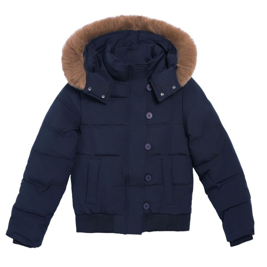 Damen Stylische Jacke mit abnehmbarem Kunstfellkragen und Knopfdetails Amawinc