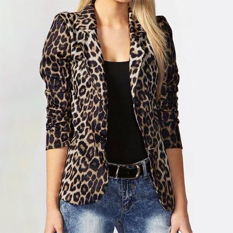 Damen Elegante Leopard-Muster Blazerjacke mit tailliertem Schnitt Amawinc