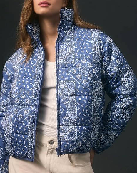 Damen modische Steppjacke mit Paisleymuster Amawinc