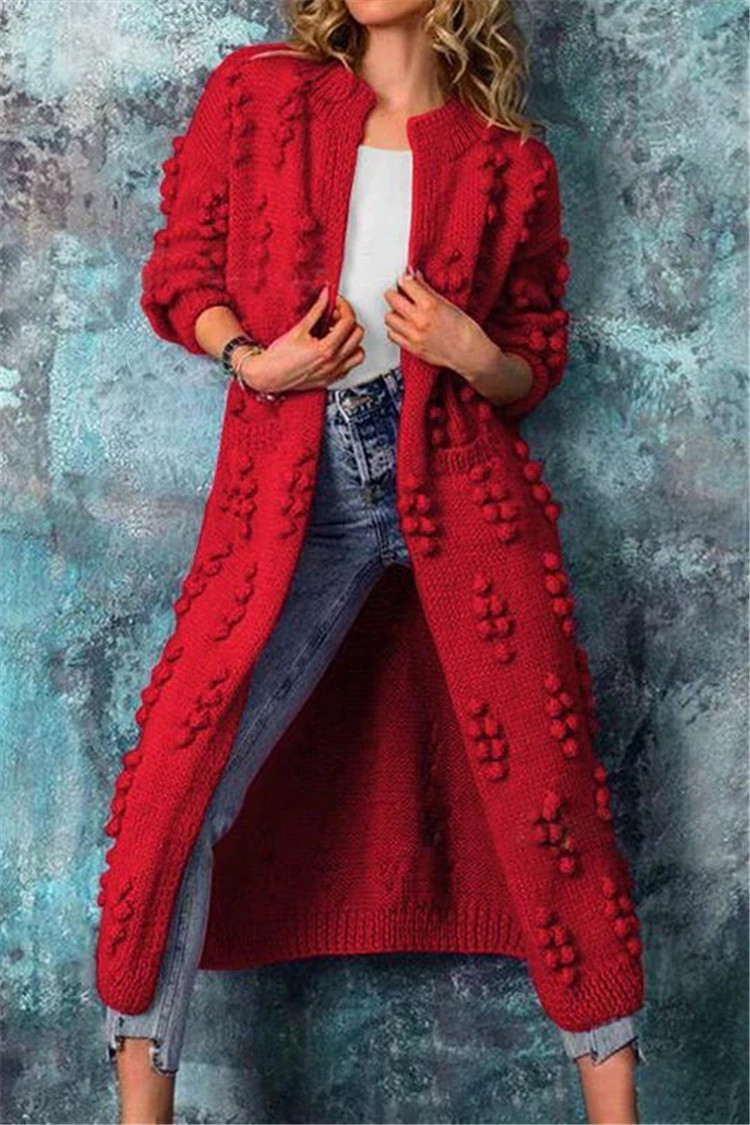 Grace Cardigan Longue En Maille Ouverte Devant Avec Texture Pour Femme Élégance Décontractée Et Confortable