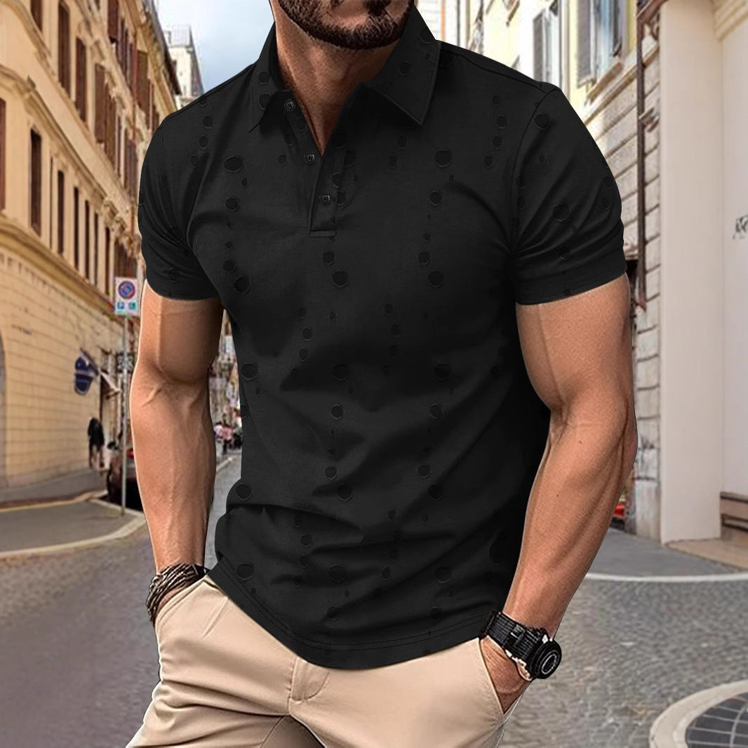 Polo Homme Slim Fit Piqué Motif Subtil Manches Courtes Respirant En Maille Pour Temps Chaud
