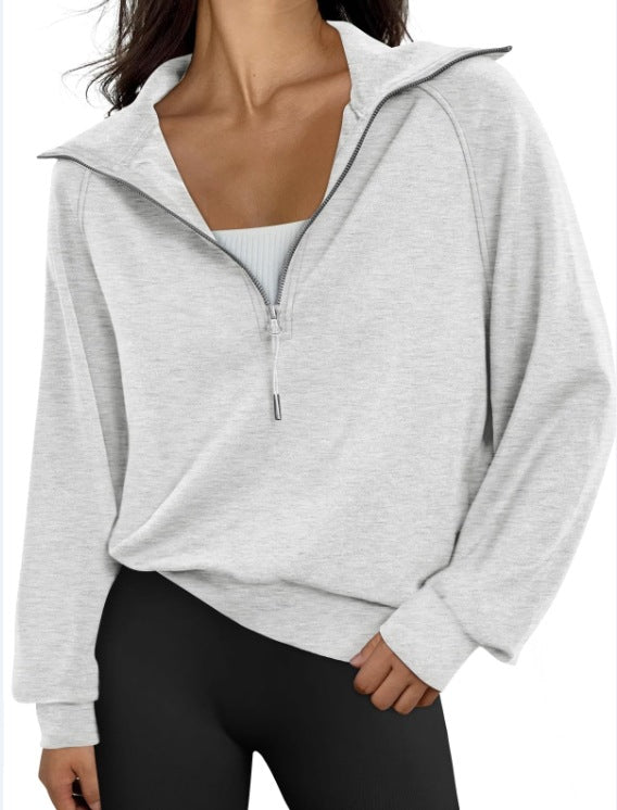 Damen lässiger Sweatpullover mit hohem Kragen und Reißverschluss Amawinc