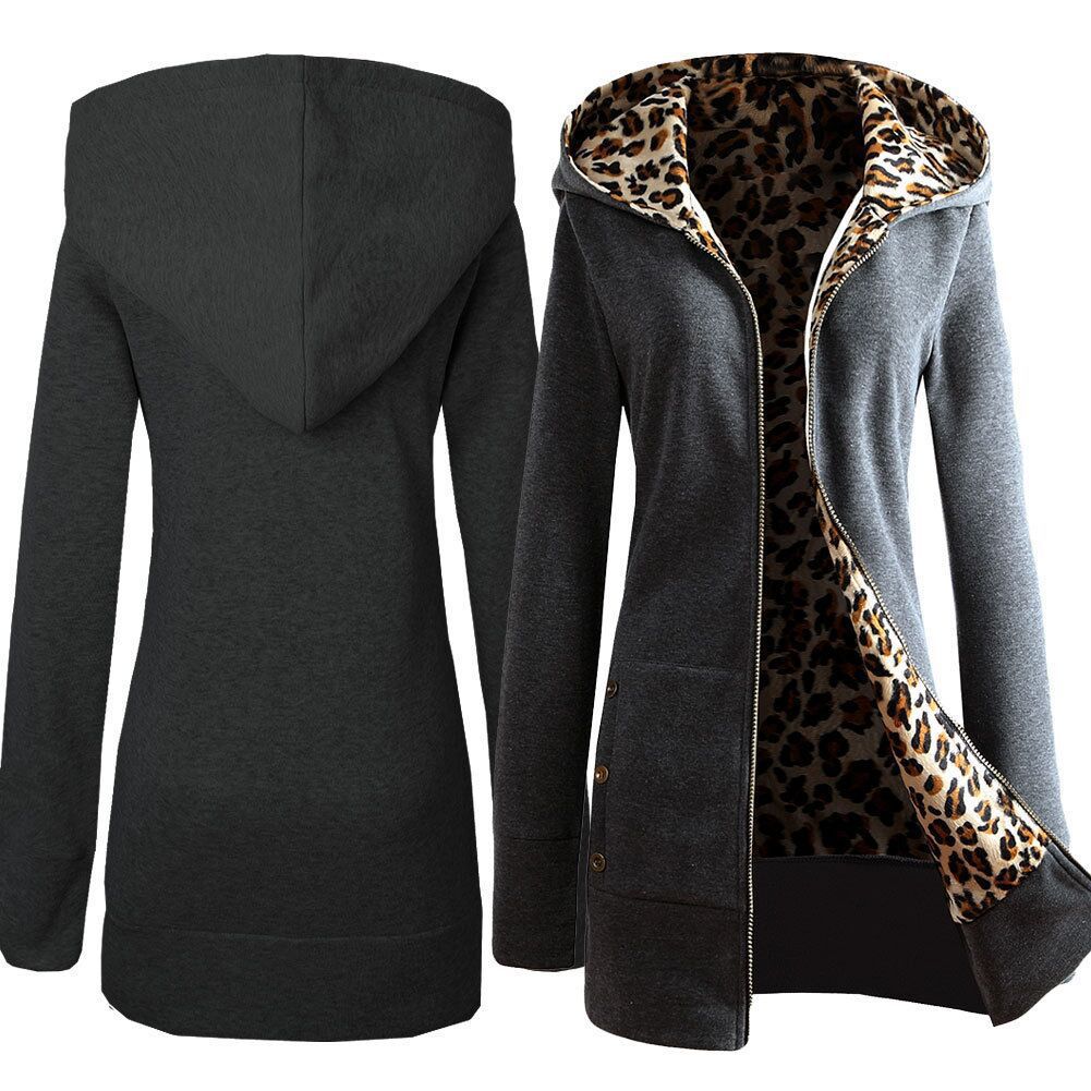 Damen Kapuzenpulloverjacke mit leopardem Innenfutter Amawinc