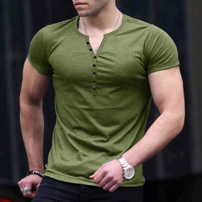 Amawinc T Shirt Homme Henley Slim Fit Maille Douce À Manches Courtes Style Décontracté Quotidien