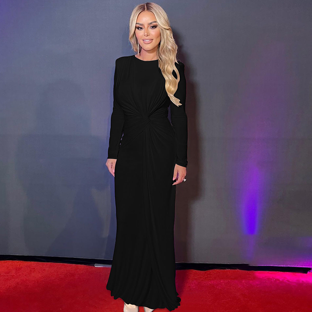 Damen Elegantes Langarm-Maxikleid mit Raffungen Amawinc