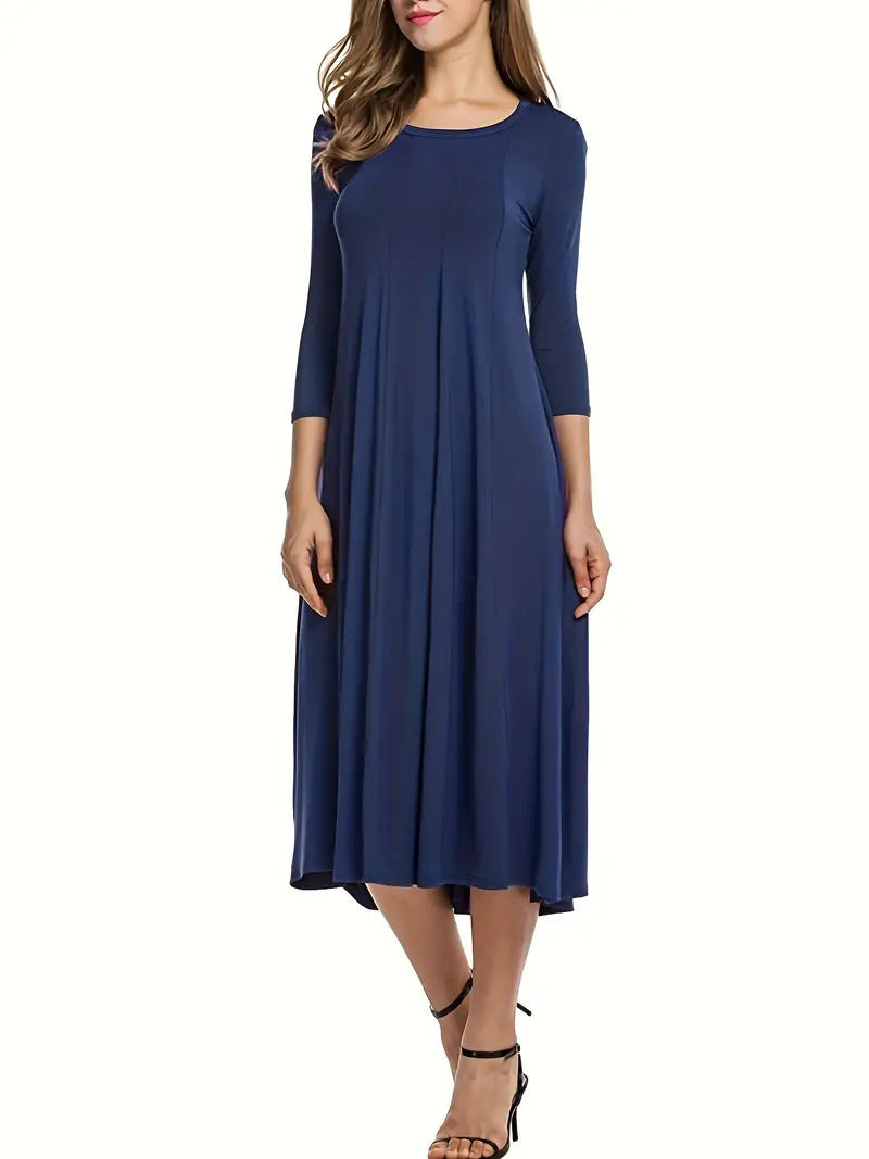 Damen Midi-Kleid mit schmeichelndem Schnitt und 3/4-Ärmeln Amawinc