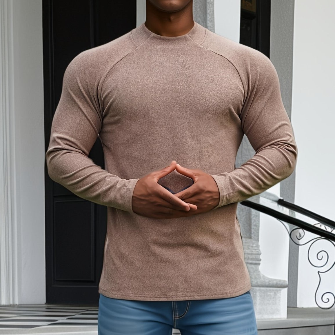 Amawinc Tee Shirt Homme Manche Longue Slim Fit Coton Élastique Doux Raglan Col Rond Confort Moderne