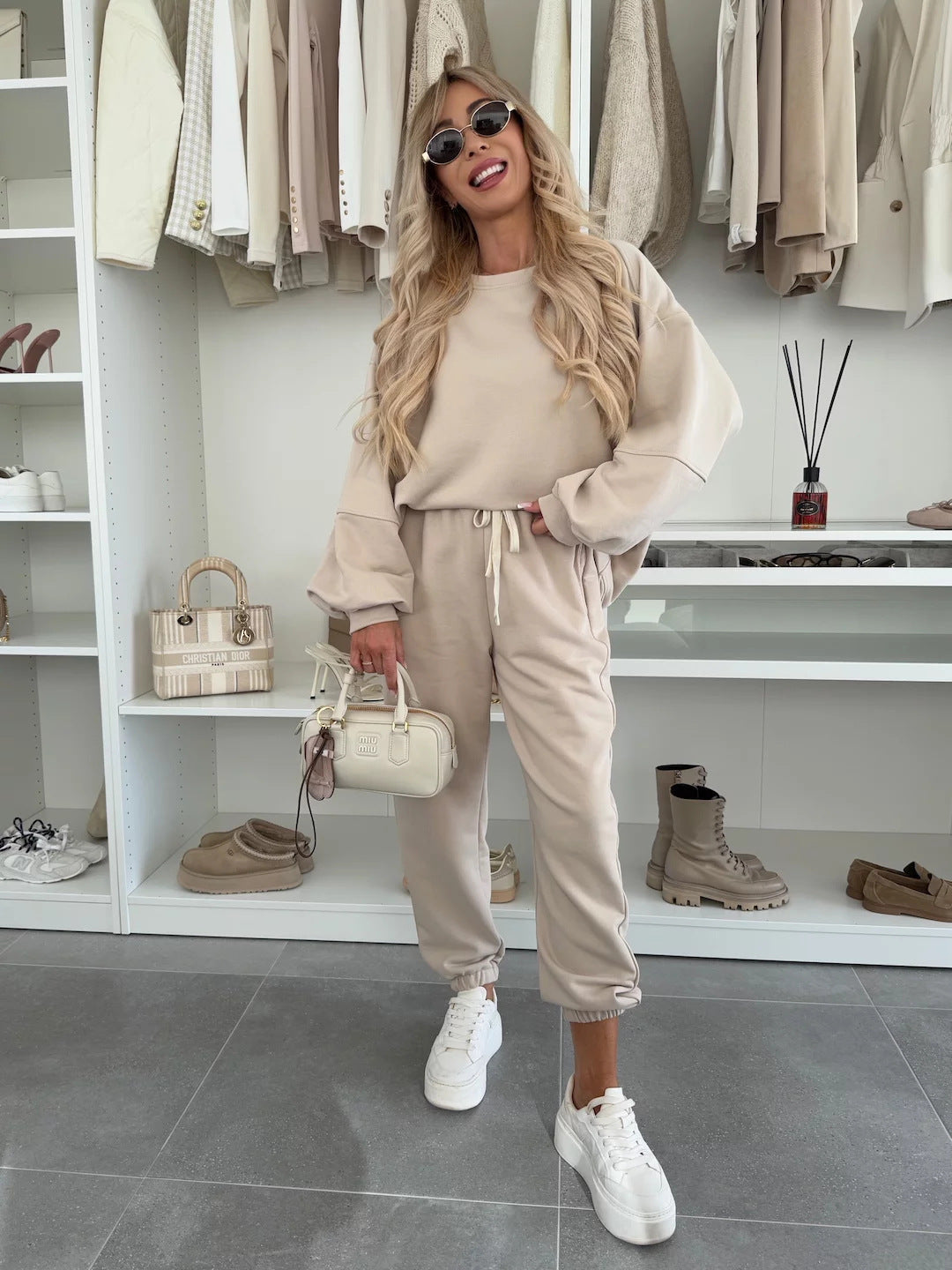 Damen Sportlicher Loungewear-Anzug mit elastischen Bündchen und weitem Schnitt Amawinc