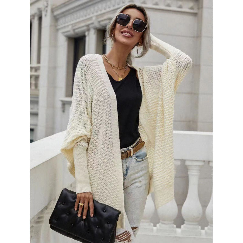 Damen luftige Strickjacke mit offenes Design und feiner Maschenstruktur Amawinc