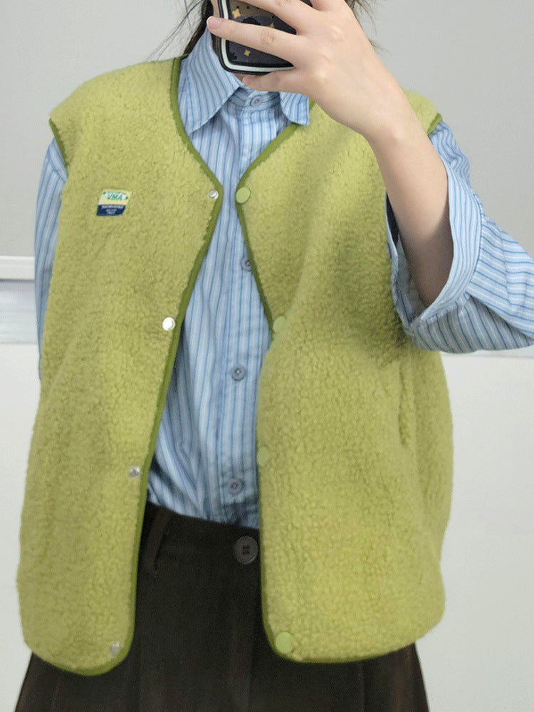 Damen Weiche und lässige Teddyweste mit seitlichen Taschen Amawinc