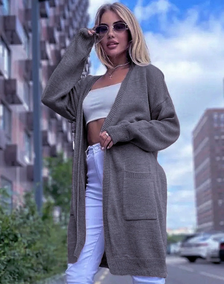 Cardigan Femme En Maille Mélange Coton Coupe Ample Ouvert Longline Avec Poches Pour Un Style Décontracté Et Bureau