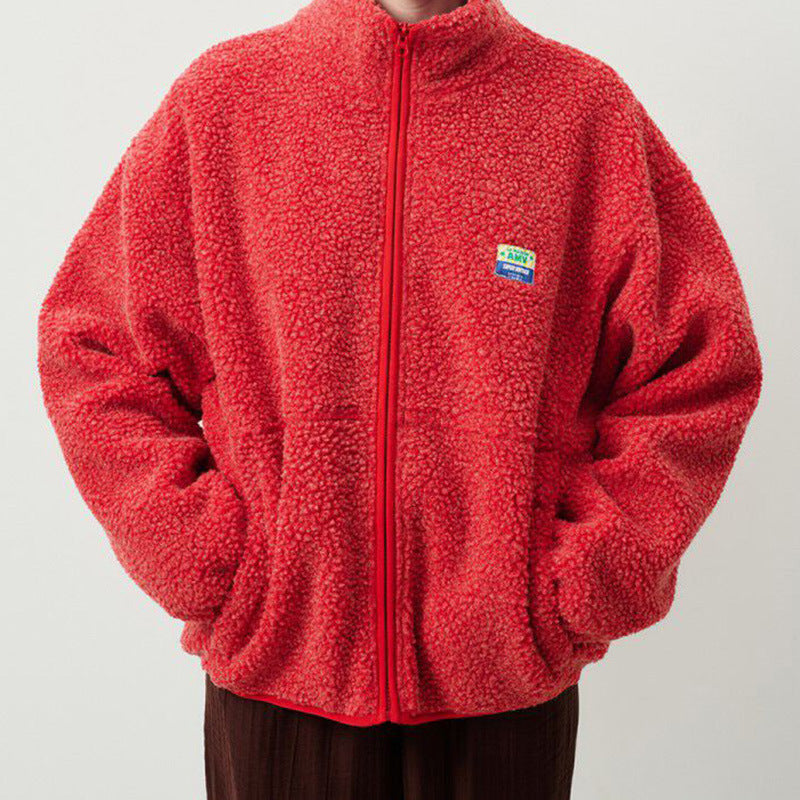 Damen Plüschjacke mit hohem Kragen und seitlichen Taschen Amawinc