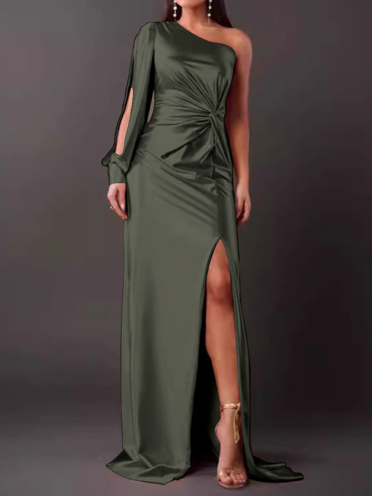 Damen Abendkleid mit asymmetrischem Ausschnitt und eleganter Faltenlegung Amawinc