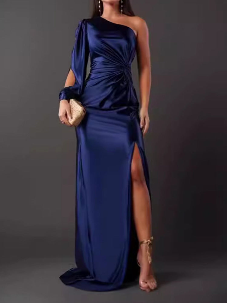 Damen Abendkleid mit asymmetrischem Ausschnitt und eleganter Faltenlegung Amawinc