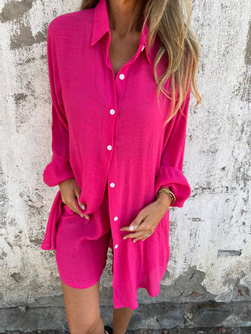 Damen lange Bluse mit durchgehender Knopfleiste und lässigem Schnitt Amawinc