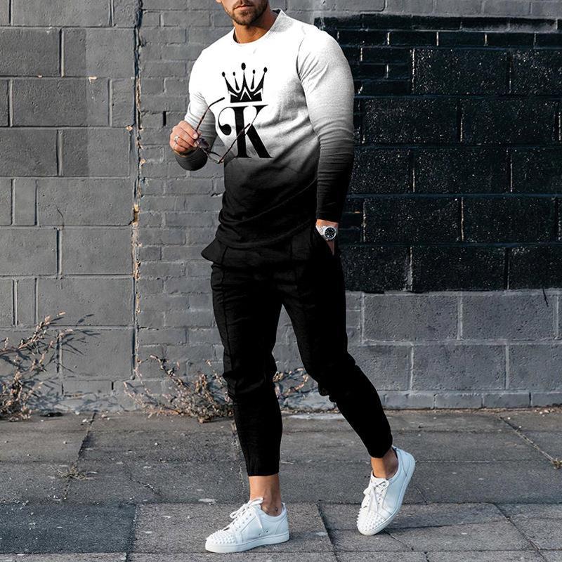 Ensemble Survêtement Homme Deux Pièces Slim Fit Avec Tissu Stretch Et Imprimé 3D Pullover Et Pantalon Tapered