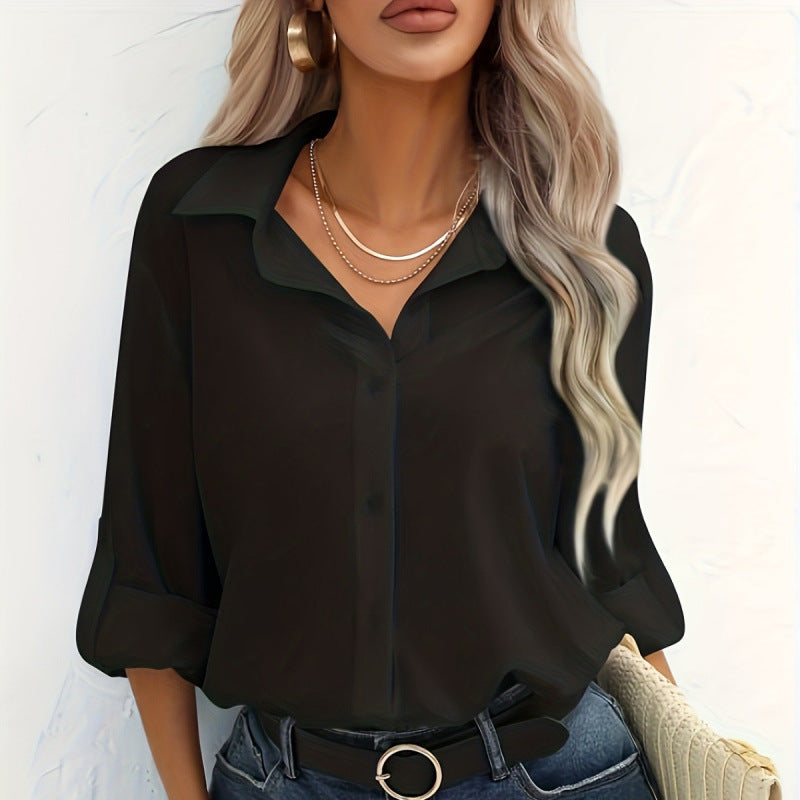 Damen elegante langärmelige Bluse aus atmungsaktiver Baumwolle Amawinc