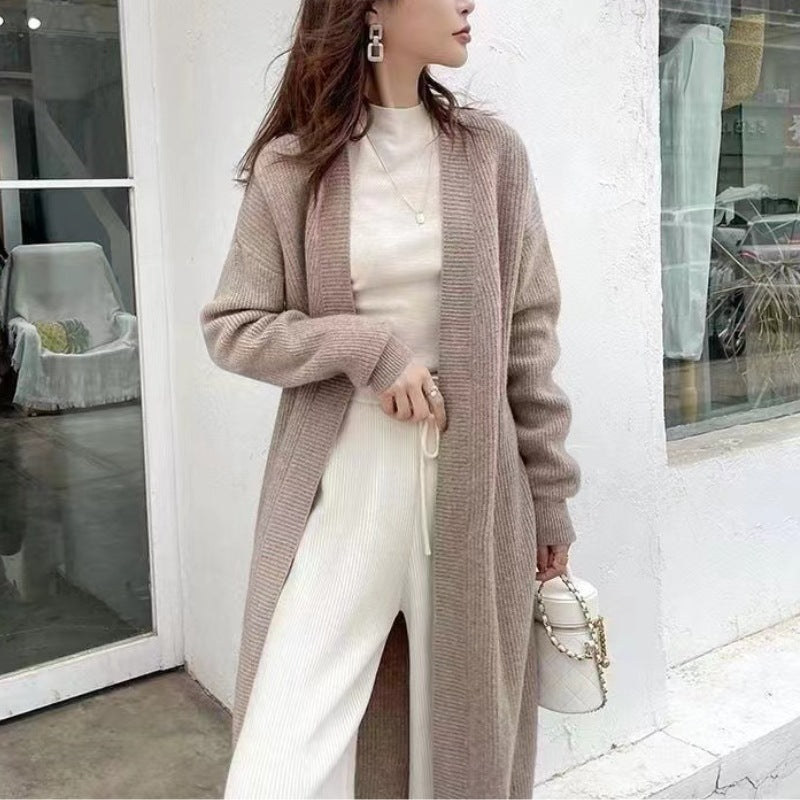 Damen Strickmantel mit offener Front und langen Ärmeln Amawinc