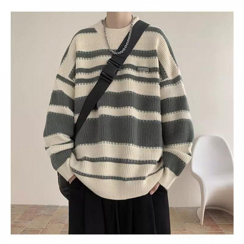 Damen Oversized Casual Strickpullover mit gestreiftem Design Amawinc