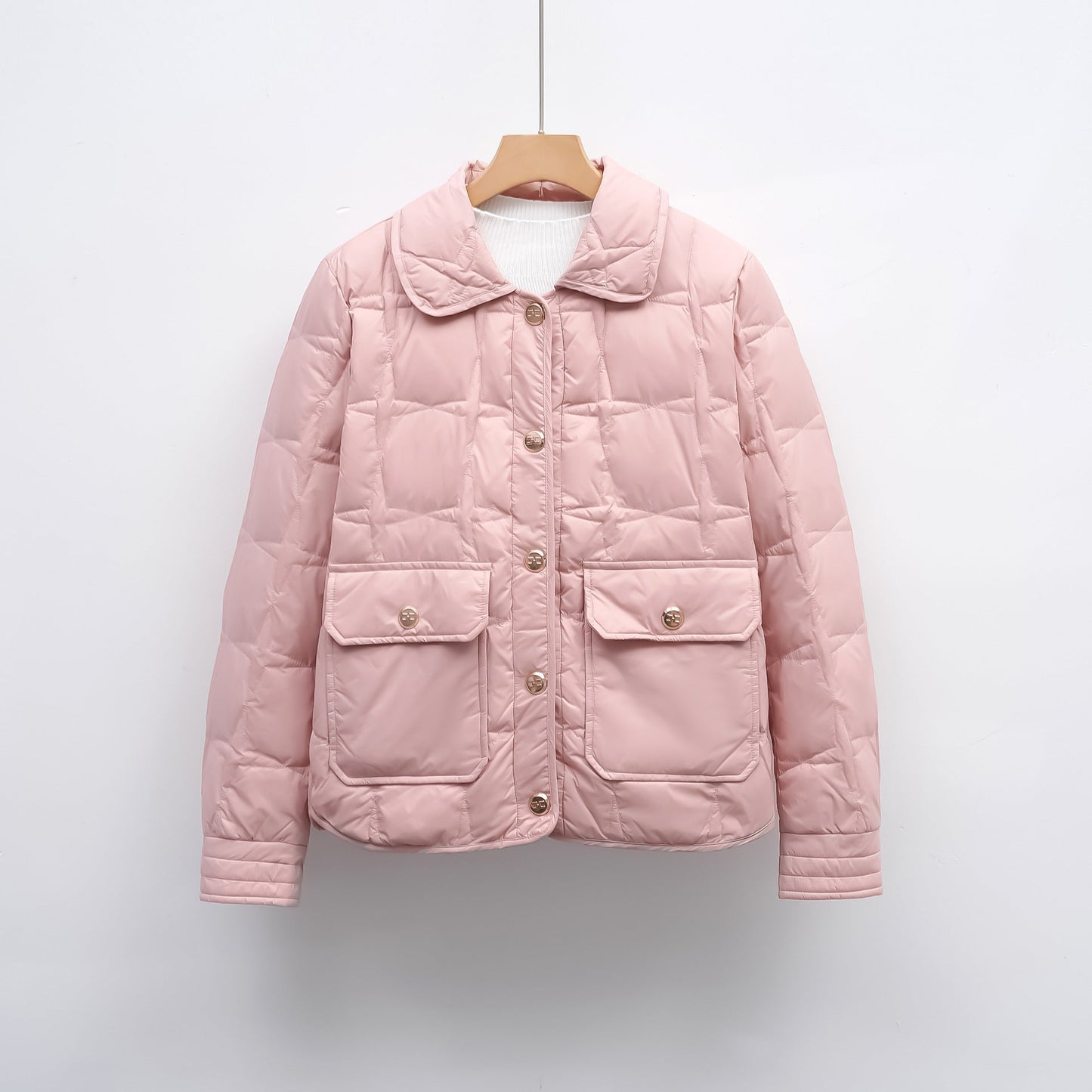 Damen modische gesteppte Jacke mit Taschen und Knopfverschluss Amawinc