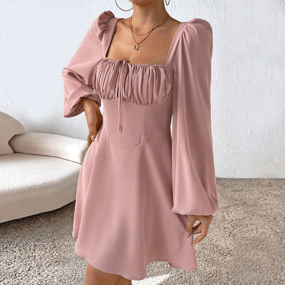 Fudus Puffärmel Kleid mit quadratischem Ausschnitt und Puffärmeln