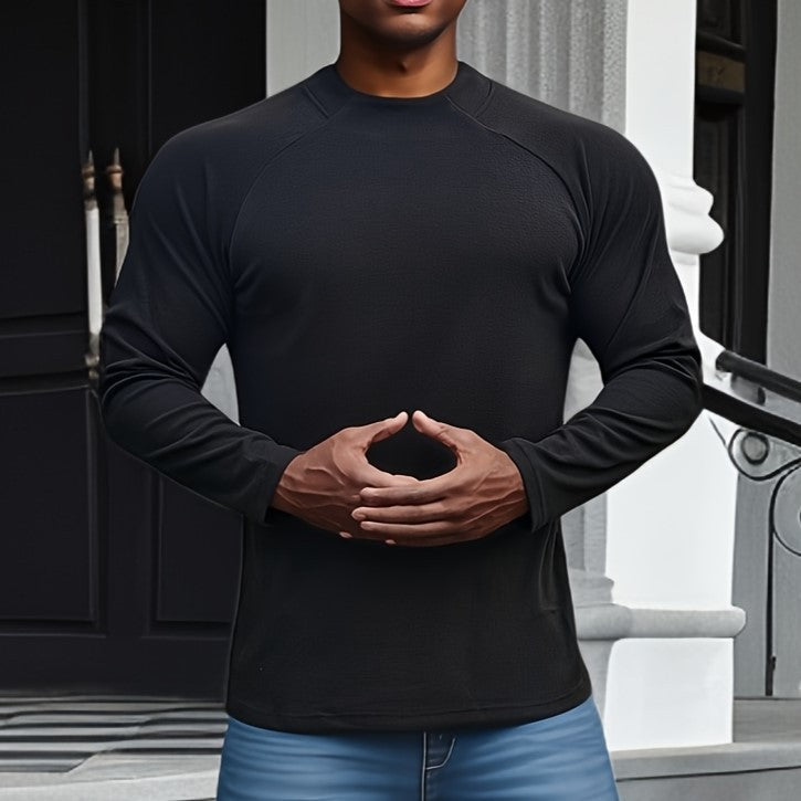 Amawinc Tee Shirt Homme Manche Longue Slim Fit Coton Élastique Doux Raglan Col Rond Confort Moderne