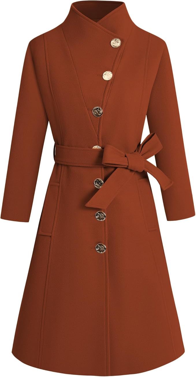 Damen eleganter Wrap-Mantel mit ausgefallenem Kragen und Gürtel Amawinc