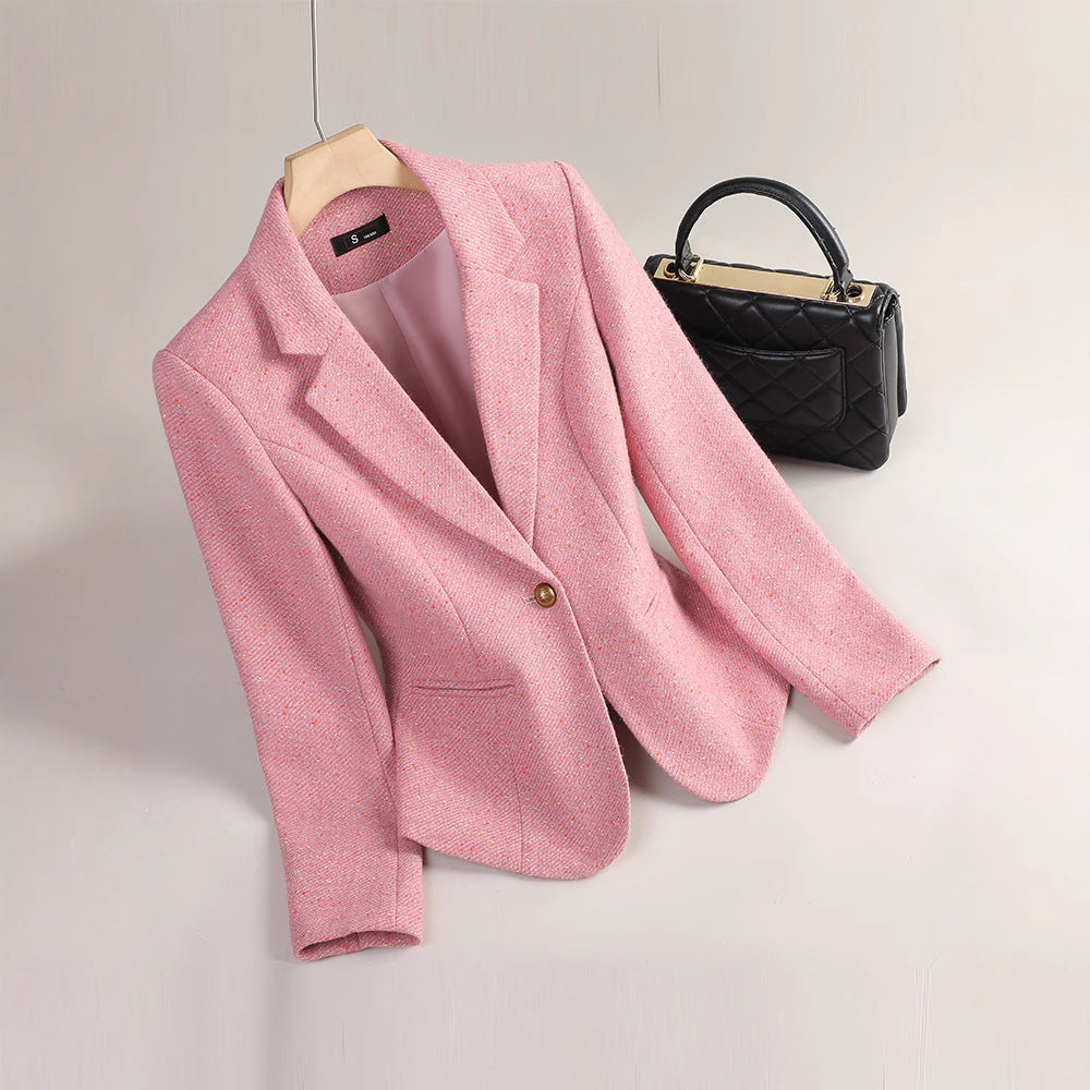 Veste Femme À Coupe Ajustée Revers À Encoches Tissu Luxueux Fermeture À Un Bouton Amawinc