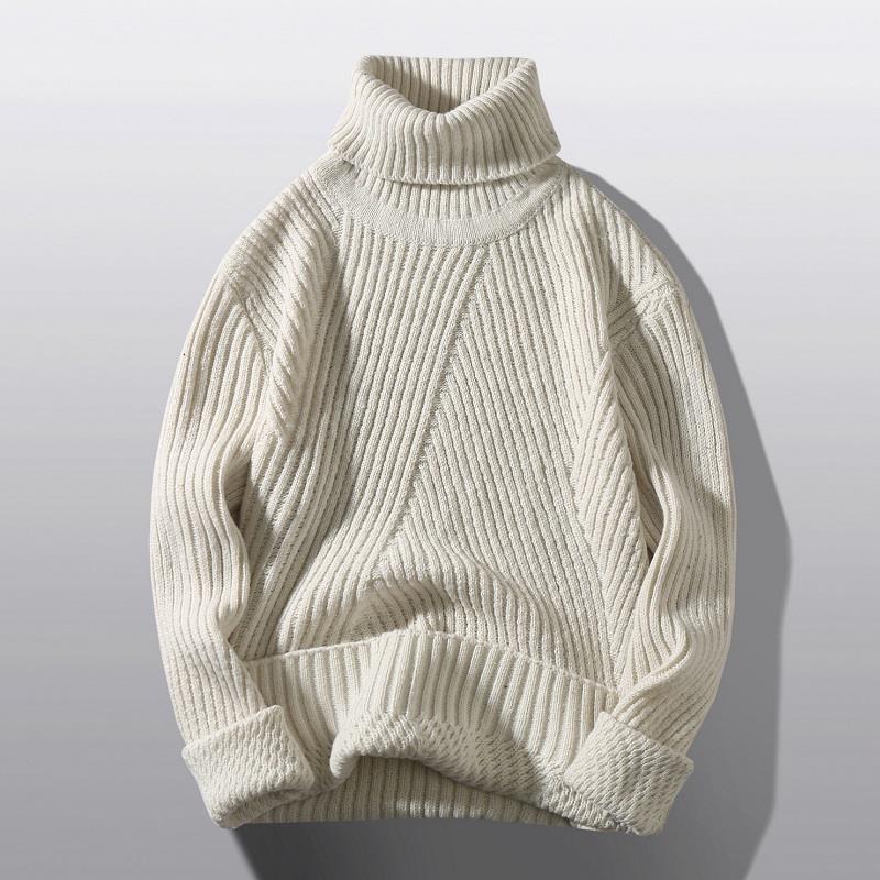 Damen Grobstrick-Rollkragenpullover mit aufwendigem Rippmuster Amawinc