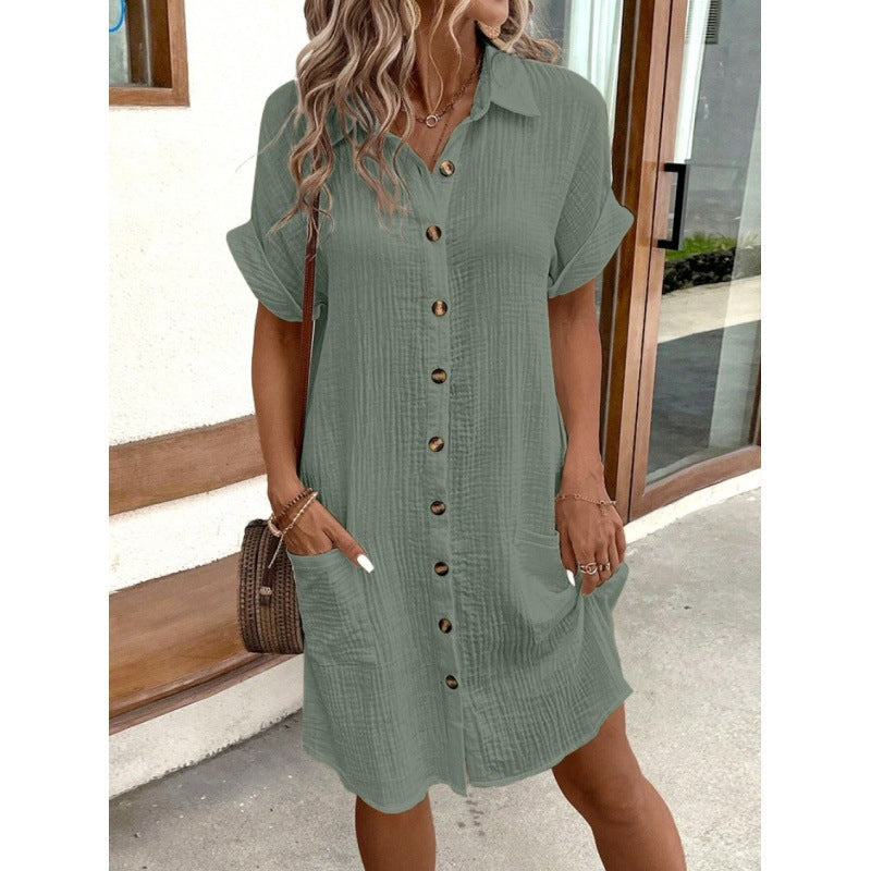 Baumwollkleid von Fudus: Leinenkleid mit V-Ausschnitt und Knöpfen