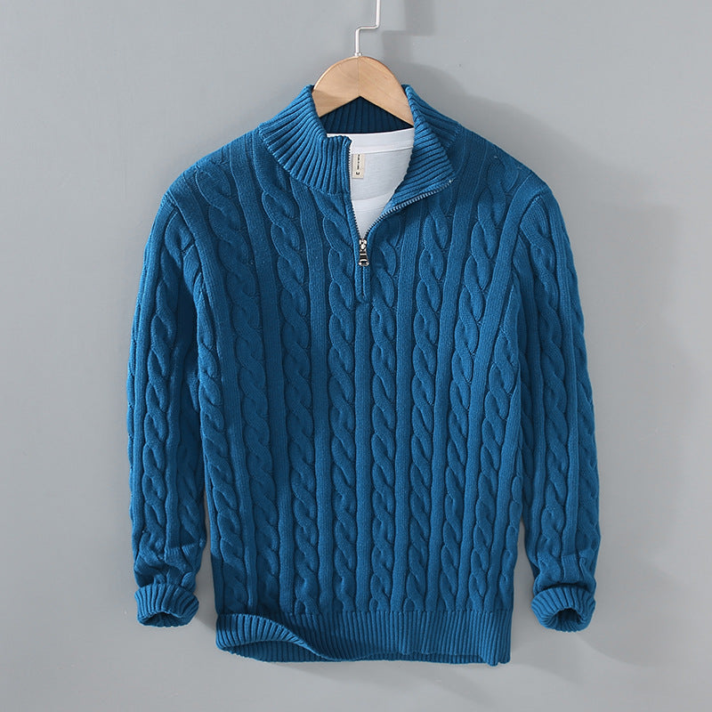 Pull Homme Blake à Demi Zip en Maille Câble Noir Motif Classique Saison Fraîche pour Automne