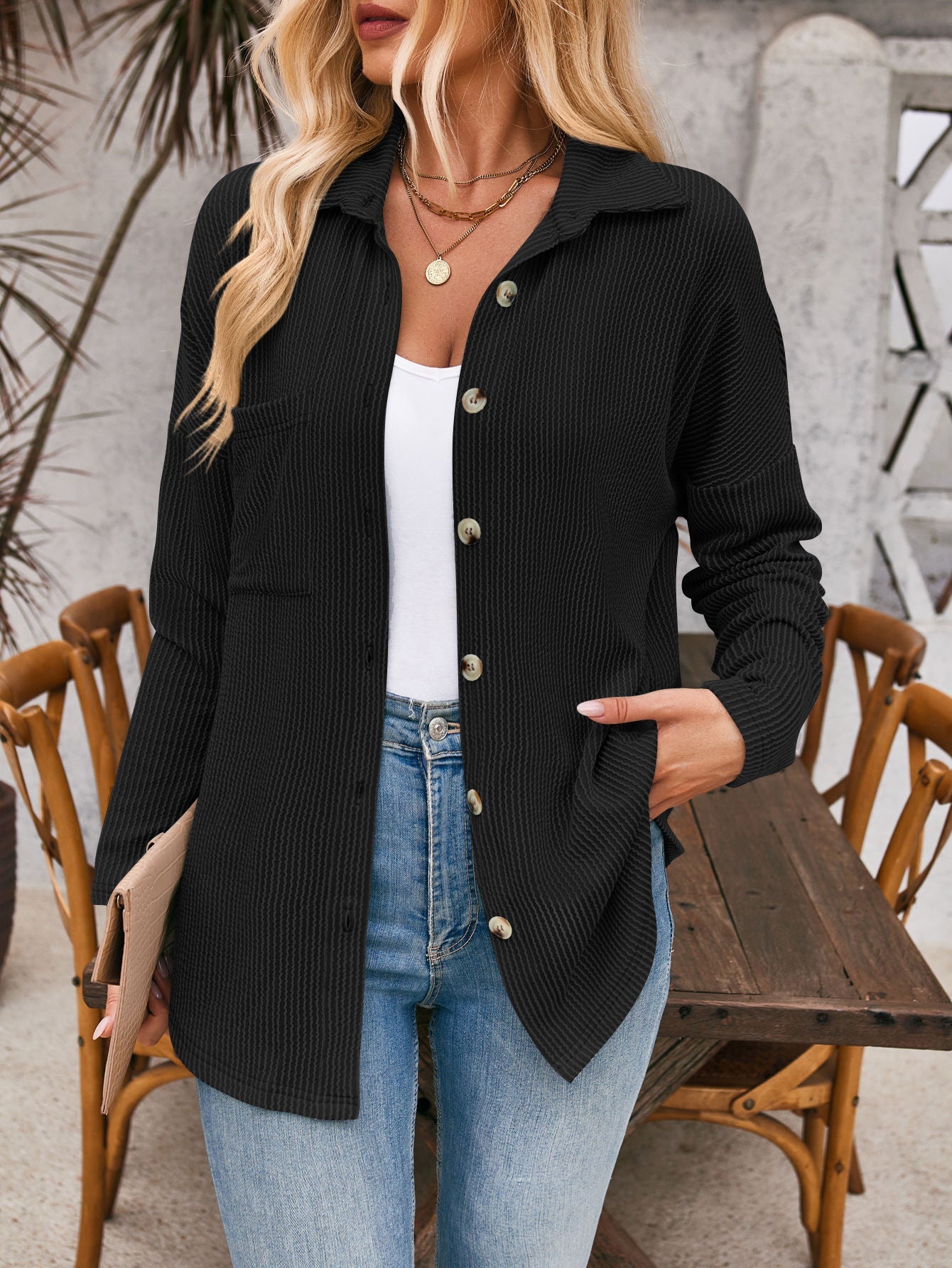 Damen Strickjacke mit strukturiertem Material und bequemen Taschen Amawinc