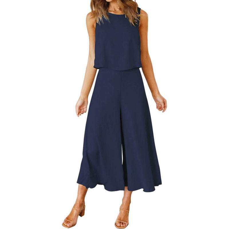 Damen Jumpsuit mit fließendem Schnitt und weitem Bein Amawinc