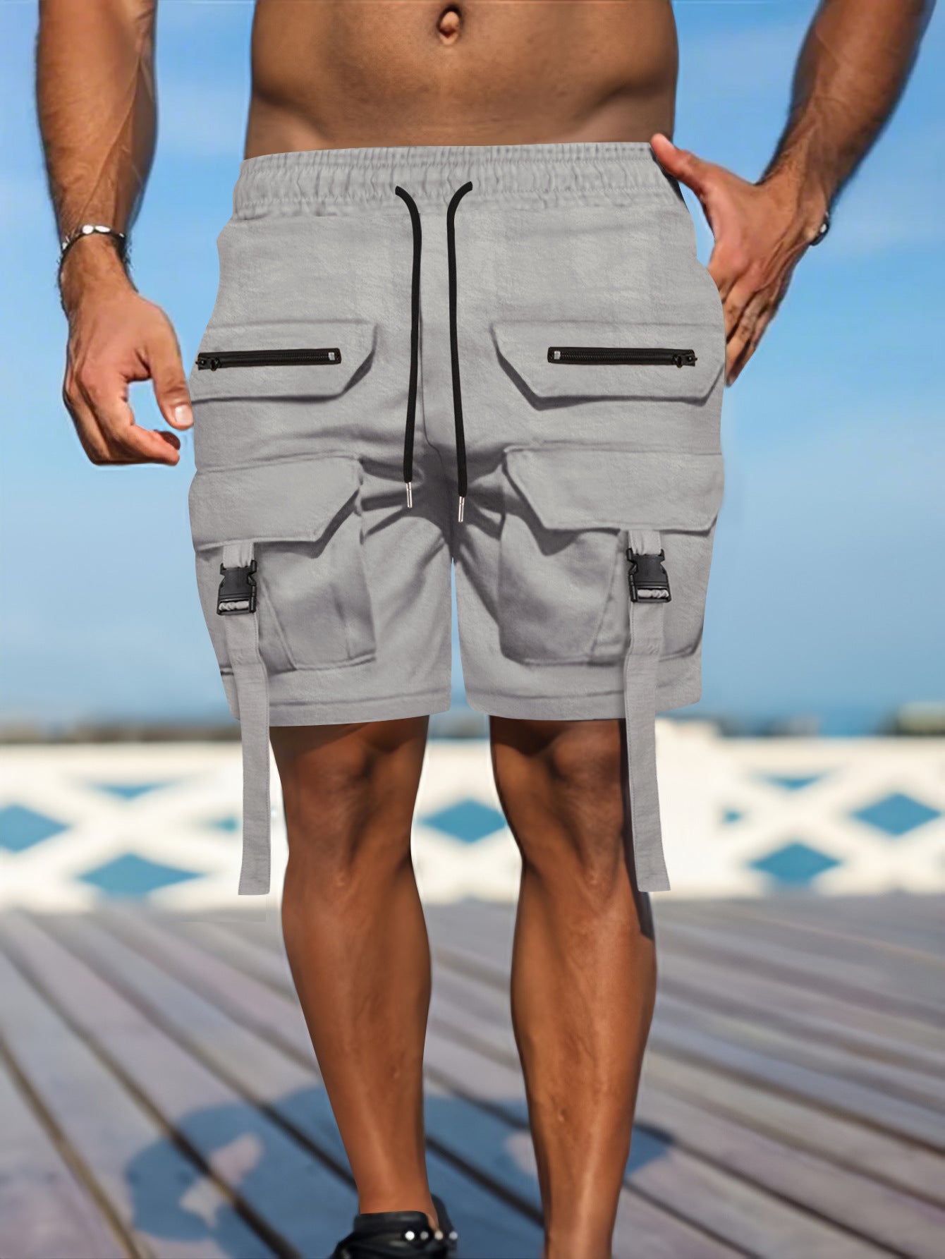 Shorts Utilitaires Homme Coupe Regular Mélange Coton à Poches Multiples Style Cargo Outdoor