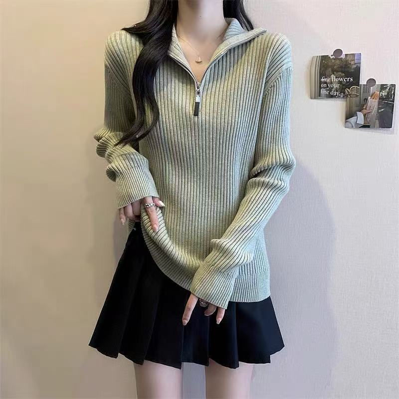 Damen Pullover mit Stehkragen und Reißverschluss Amawinc