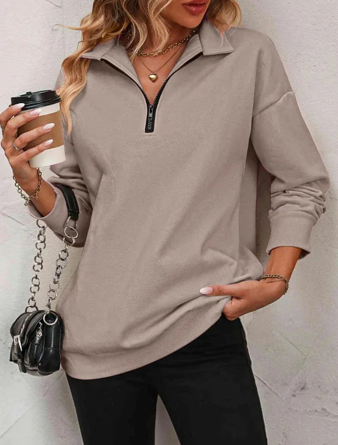 Damen Sweatshirt mit halbem Reißverschluss Amawinc