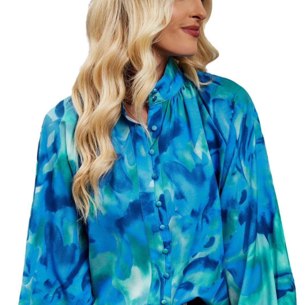 Blouse Femme Coupe Décontractée Manche Longue Imprimé Artistique Léger Respirant Amawinc Collection