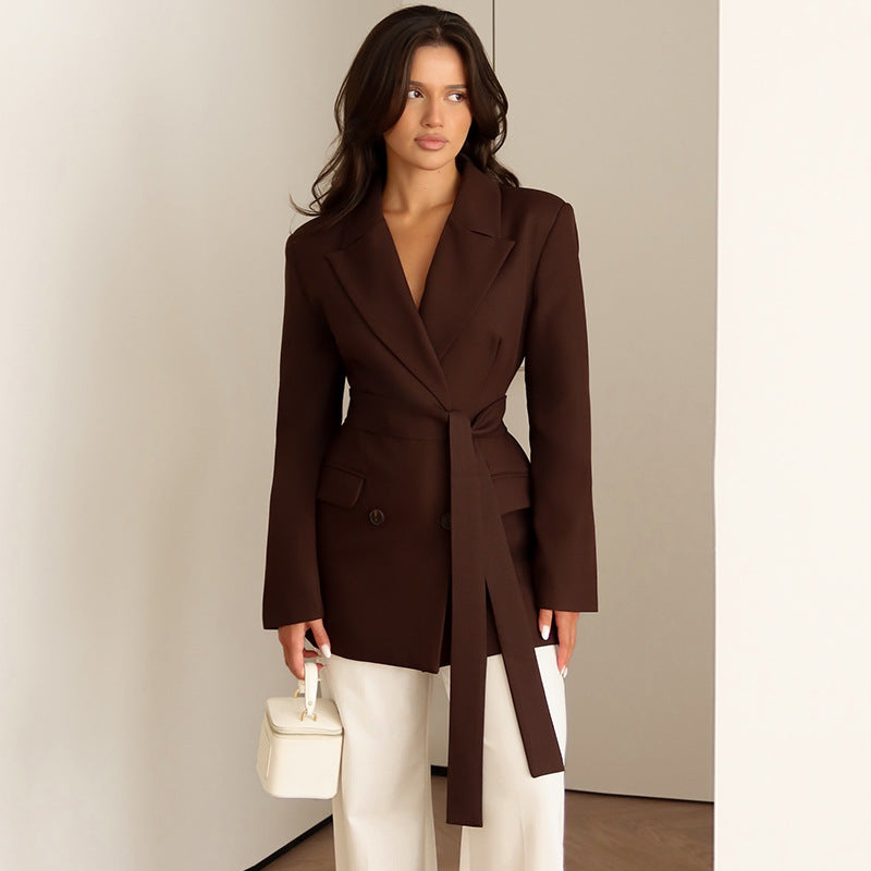 Damen eleganter taillierter Blazer mit Schal Amawinc