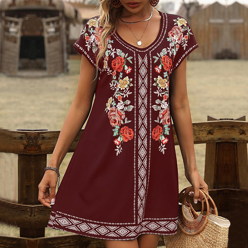 Amawinc Robe Tunique Femme Coupe Décontractée En Coton Doux Avec Broderie Florale Encolure V Manches Courtes