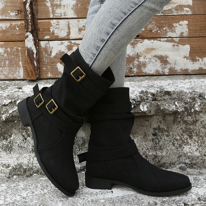 Damen Robuste Stiefel mit modischen Schnallen und lässigem Design Amawinc