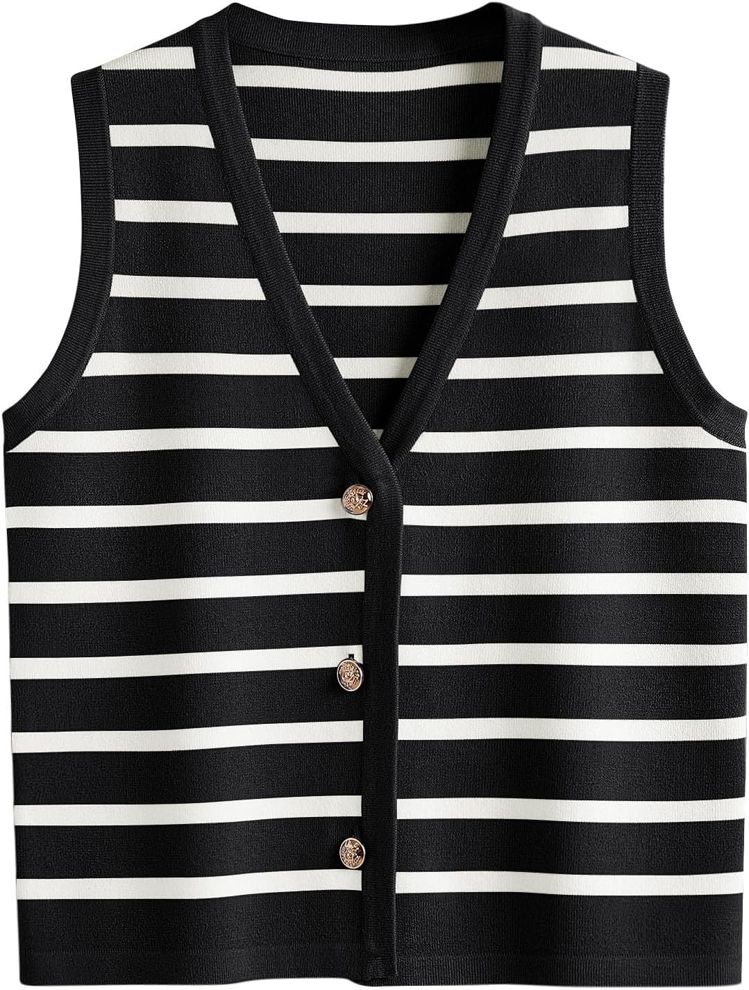 Damen ärmellose Strickweste mit V-Ausschnitt und dekorativen Knöpfen Amawinc