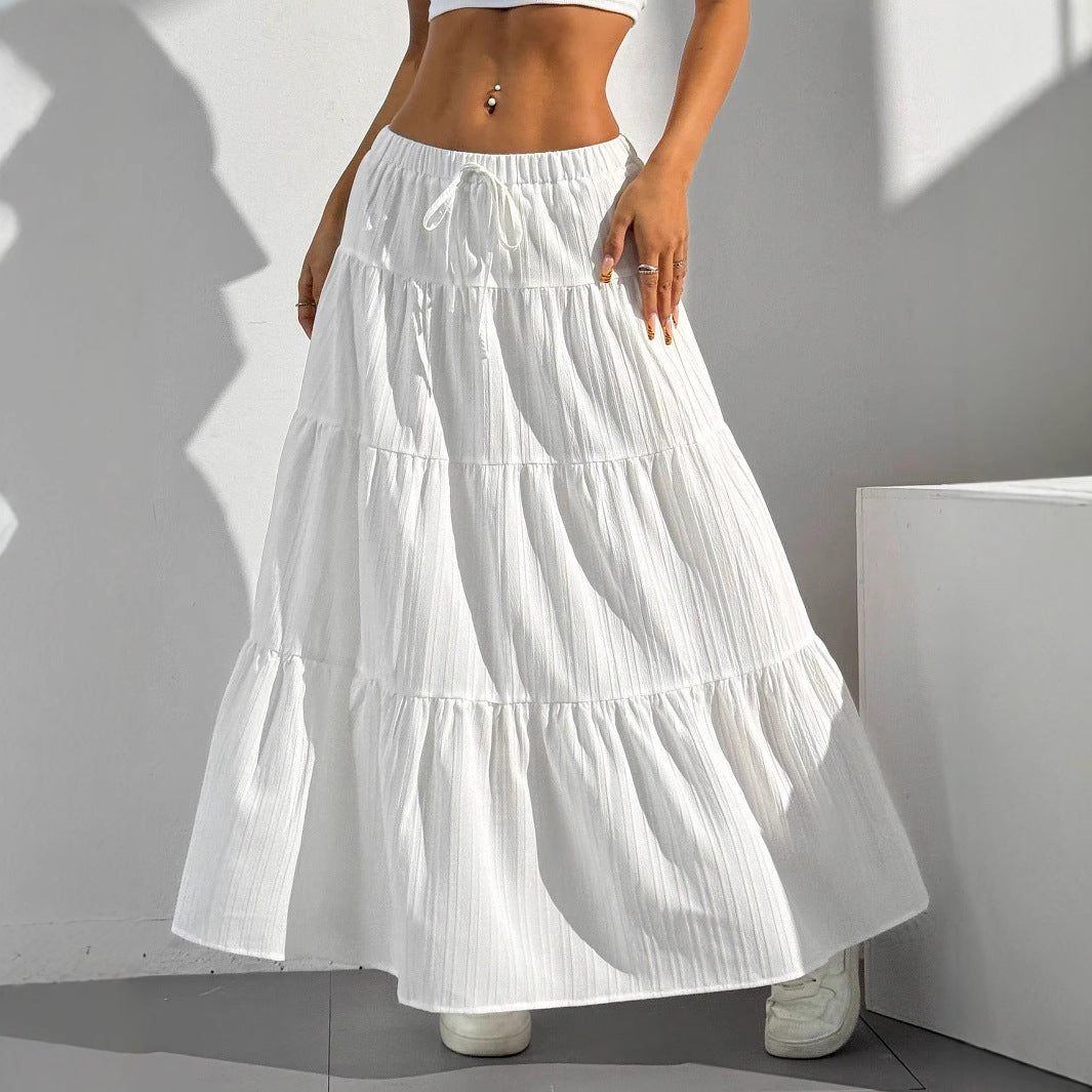 Jupe Longue Femme Coupe A Ligne Léger Coton Mélangé Froncée Avec Volants Bohème Confort Quotidien