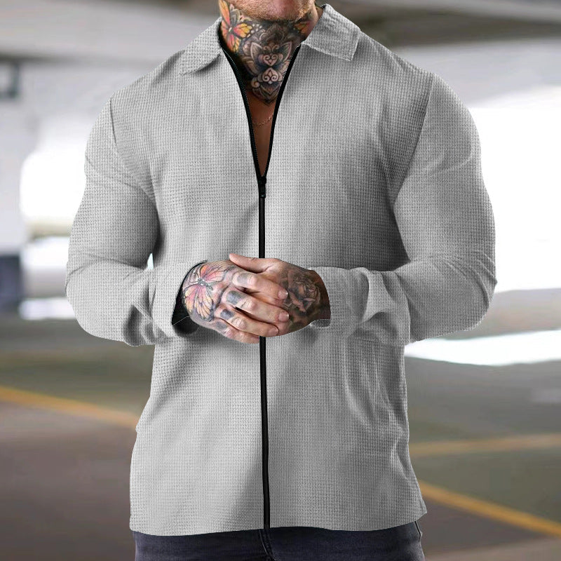 Chemise Homme Manches Longues En Tissu Tissé Texturée Coupe Regular Zip Devant Nordisk Flair