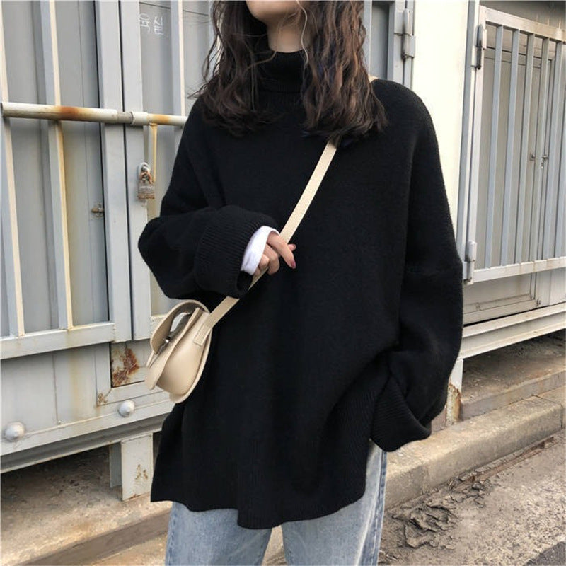 Damen Oversized Pullover mit hohem Kragen und Puffärmeln Amawinc