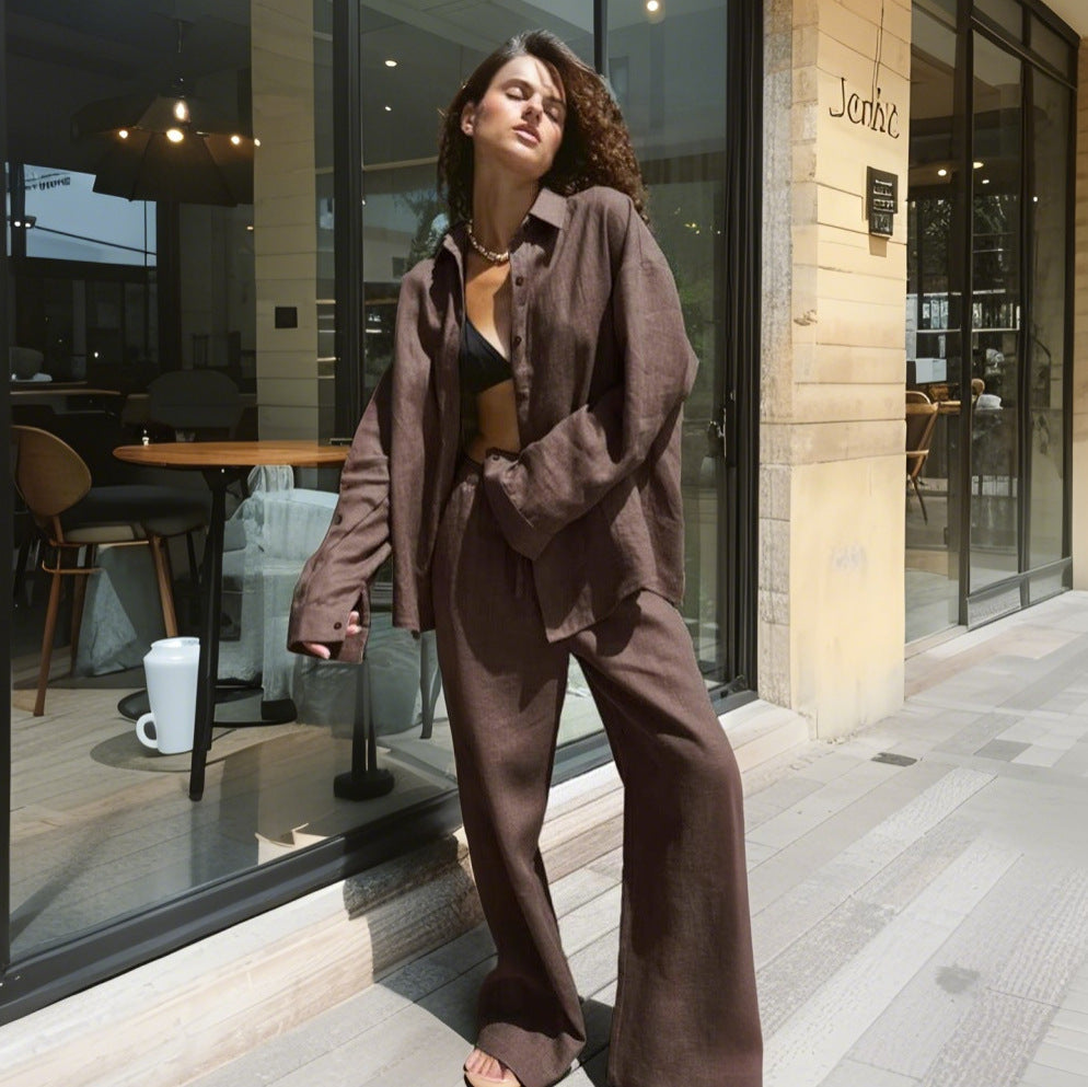 Damen Bequemer Leinen-Loungewear-Anzug Amawinc