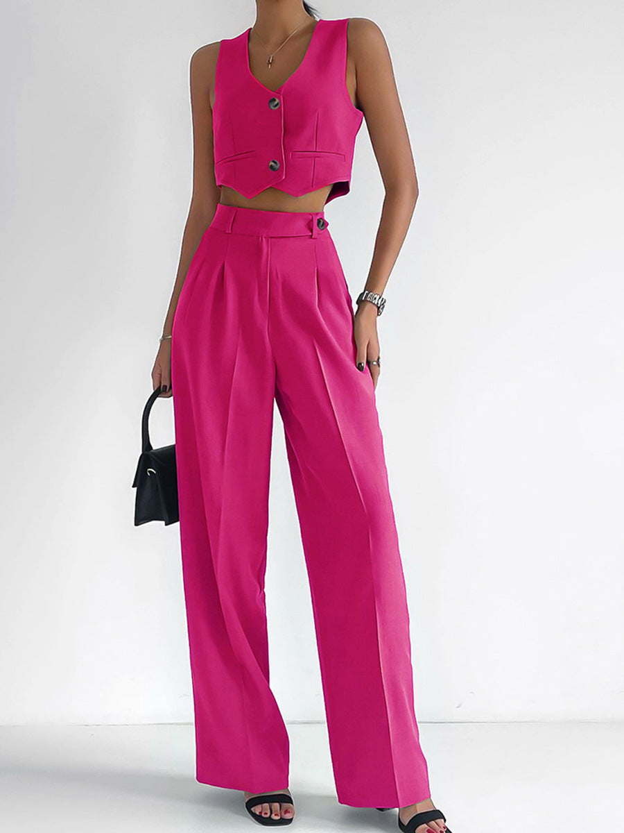 Damen Modisches Zweiteiler-Set mit ärmellosem Oberteil und weit geschnittenen Hosen Amawinc