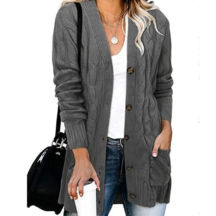 Damen Strickjacke mit Zopfdesign und praktischen Taschen Amawinc